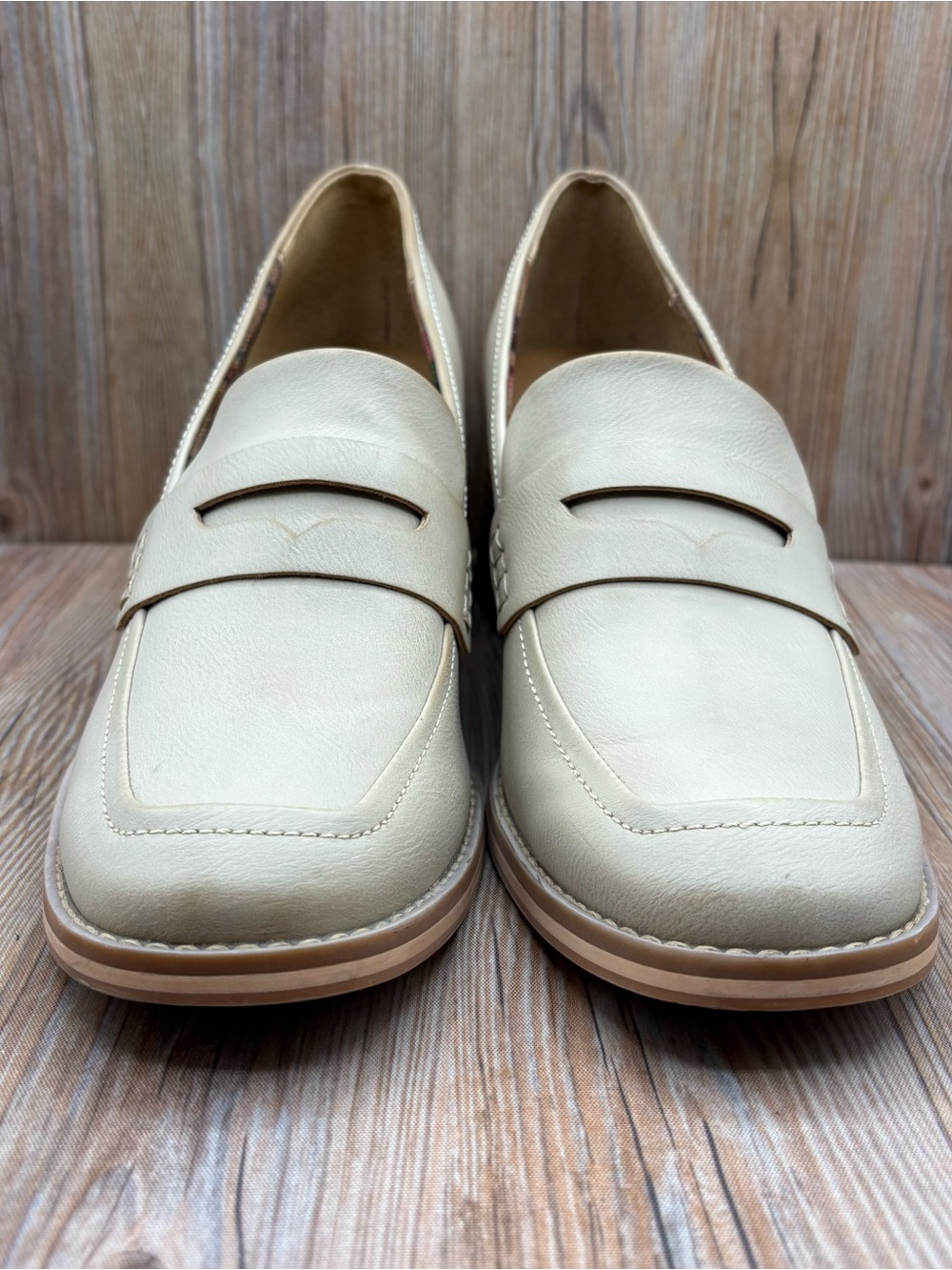 Korks Ease Womens Cream Chunky Heel Loafers Size 9 - Picture 2 of 9